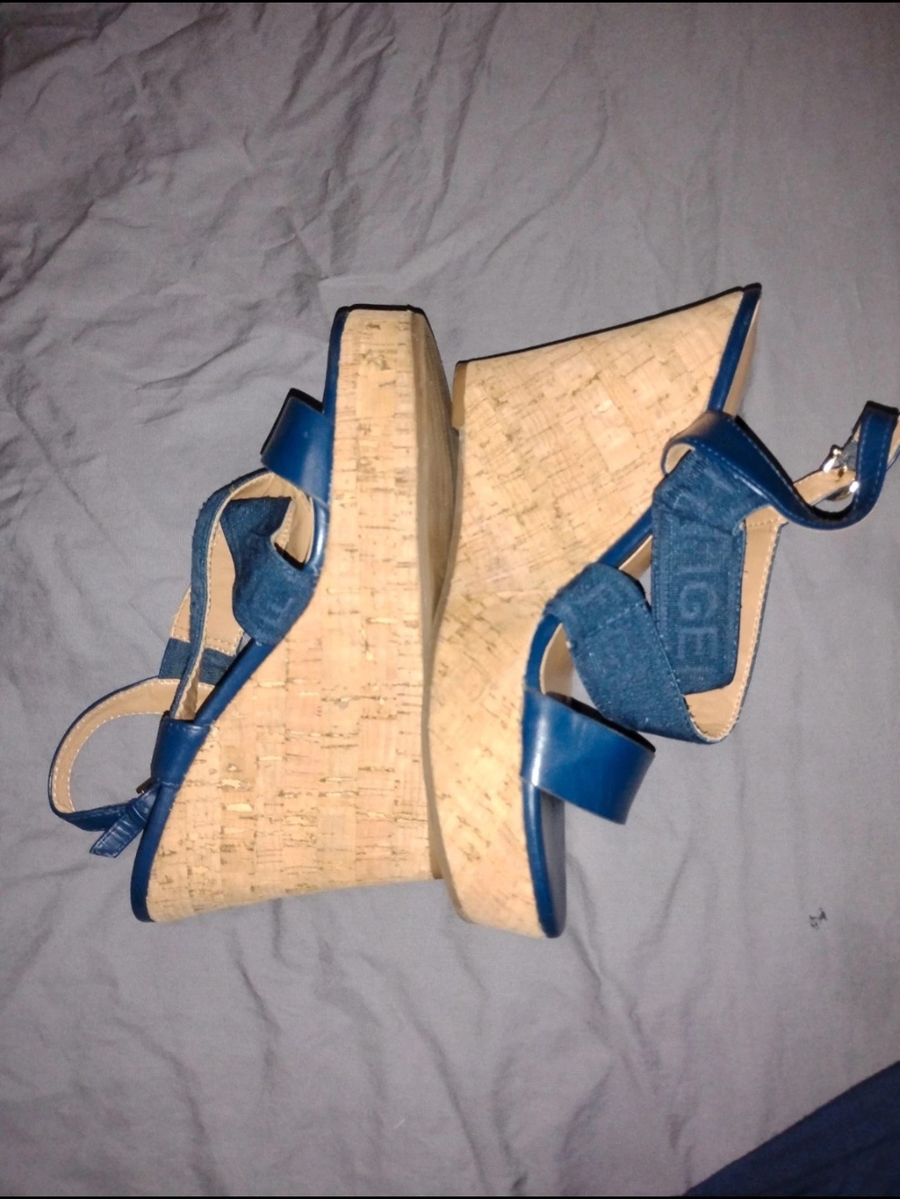 Tommy Hilfiger "Kezno" Blue Cork Wedge Sandals Vintage